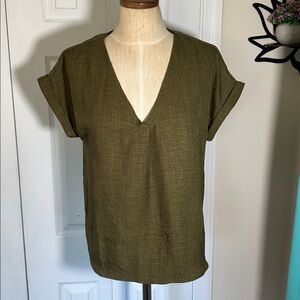 Olive Green V-Neck Blouse